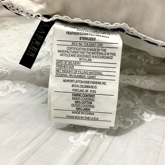 Ralph lauren Cote D’Azure accent pillow white linen embroidered 20” x 20” - Picture 6 of 13